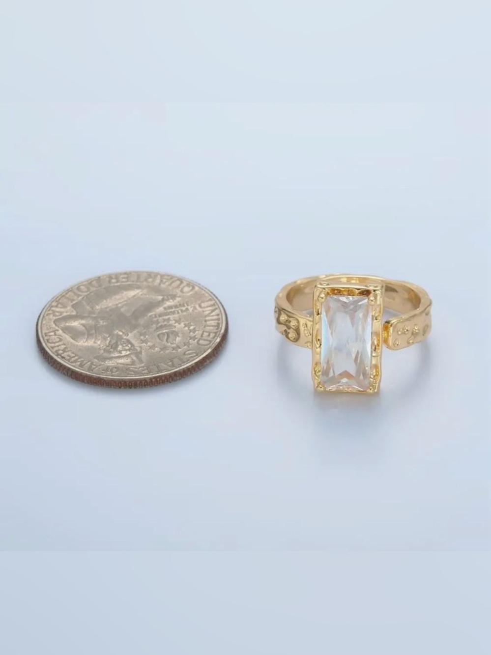 24K Gold Filled Clear Cz Baguette
Hammered Wrap Band Ring - Picture 4 of 5